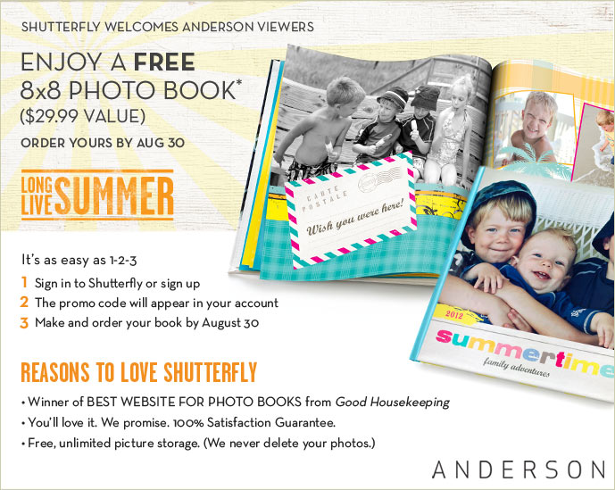 SHUTTERFLY WELCOMES ANDERSON VIEWERS - ENJOY A FREE 8x8 PHOTO BOOK* ($29.99 VALUE)
